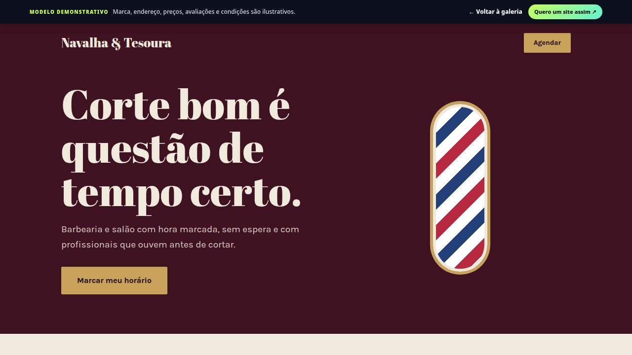 Prévia do site demonstrativo para barbearia & salão