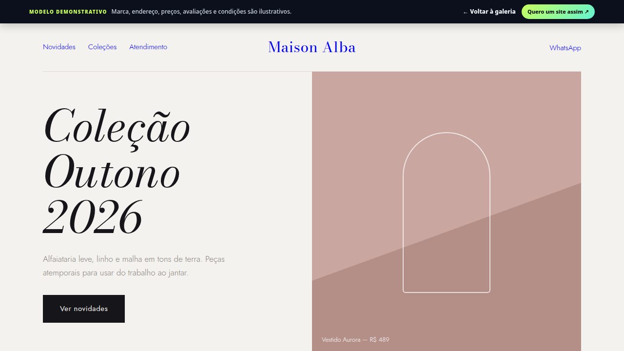Prévia do site demonstrativo para loja & boutique