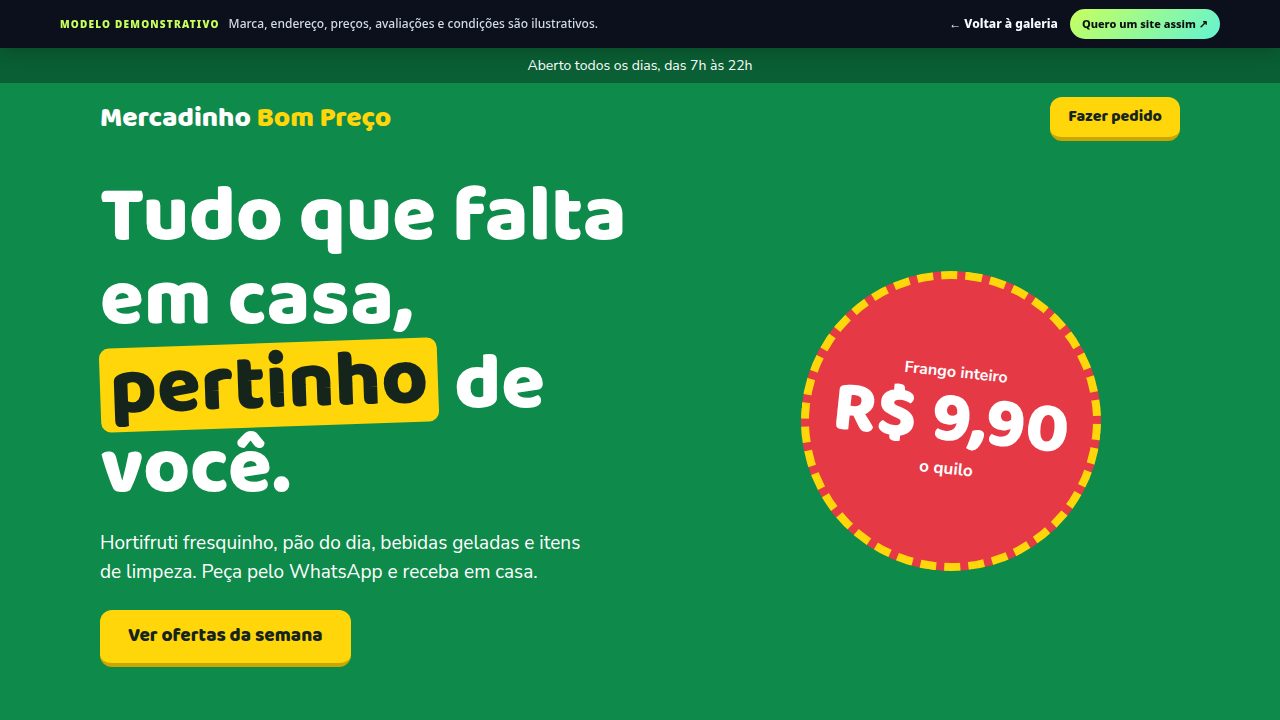 Prévia do site demonstrativo para mercadinho & conveniência