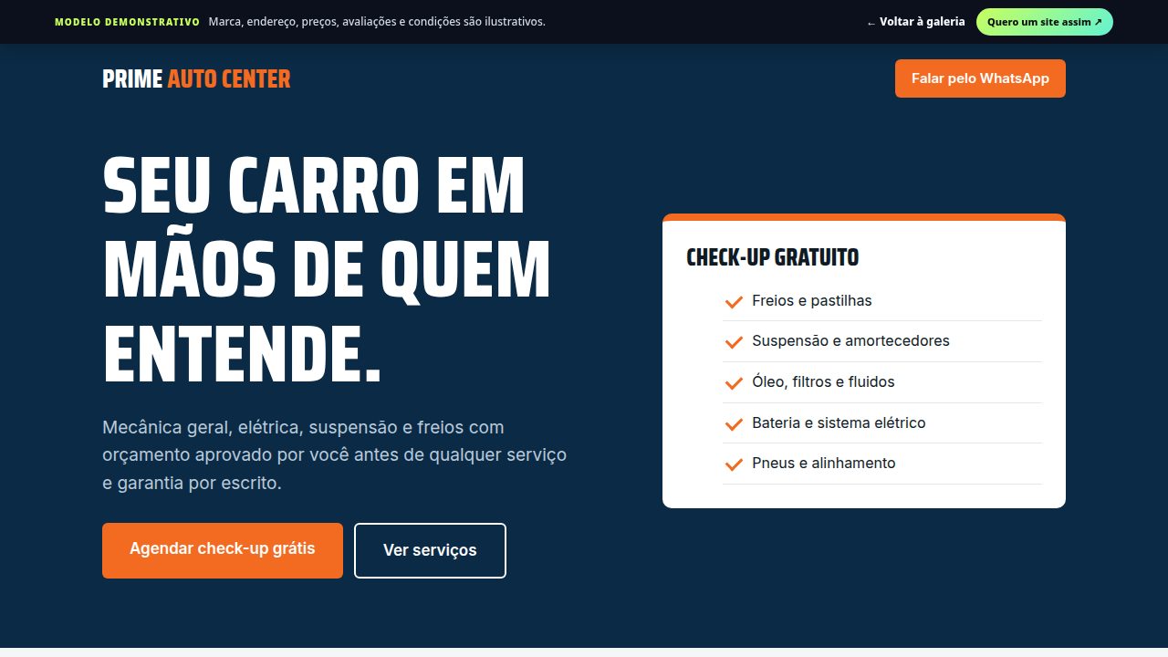 Prévia do site demonstrativo para oficina & auto center
