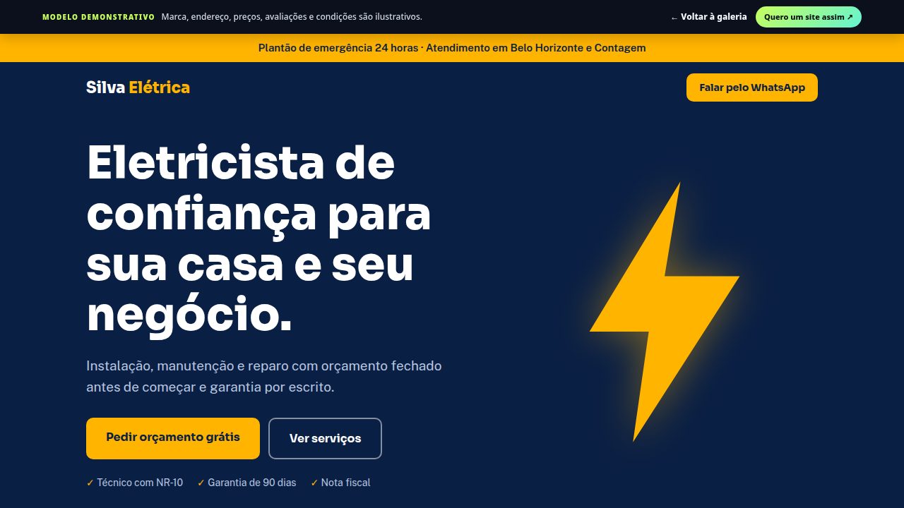 Prévia do site demonstrativo para prestador de serviço