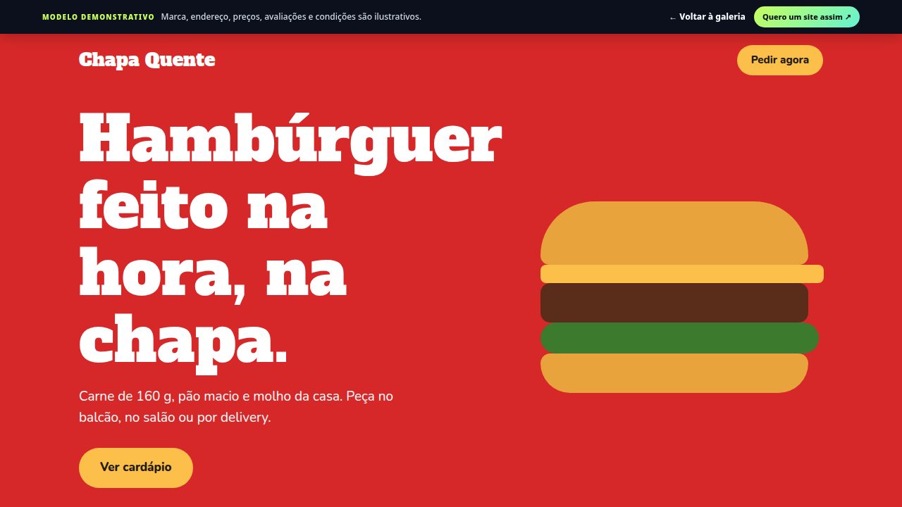 Prévia do site demonstrativo para restaurante & lanchonete